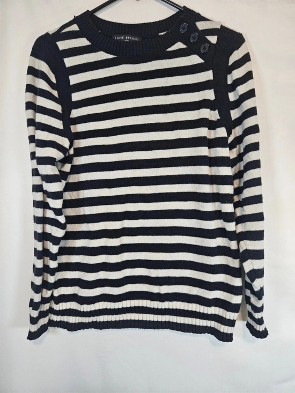 Lane Bryant Striped Button Shoulder Sweater Black & Cream Size 14/16 Office